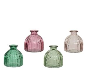 Set van 4 mini vaasjes in verschillende kleuren, 8.5 cm hoog.